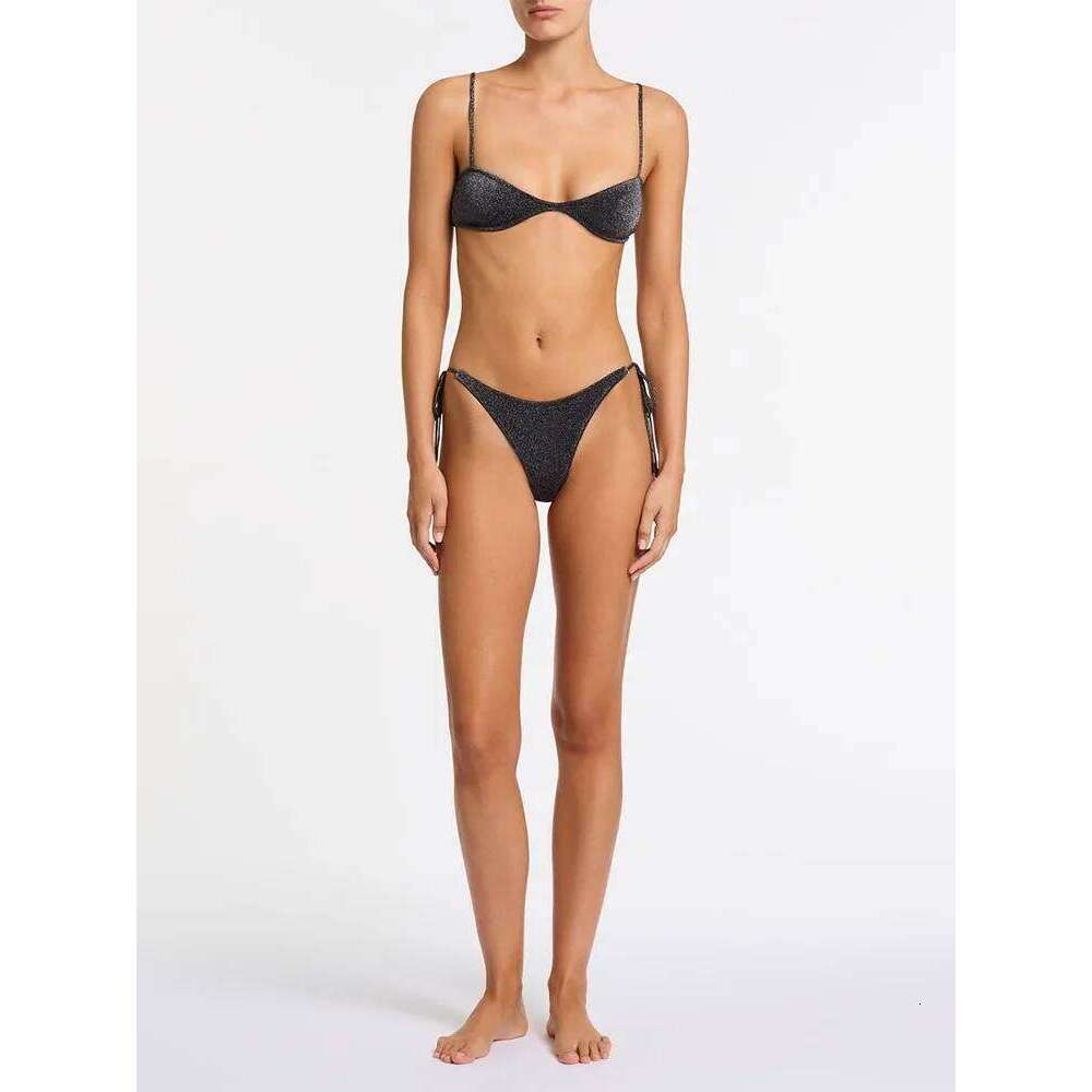 Black Shiny Women Bathing Suit Brazilian Beachwear Split Swimsuit with Chest Pads Thong Tiny Mini Bikini Y260303