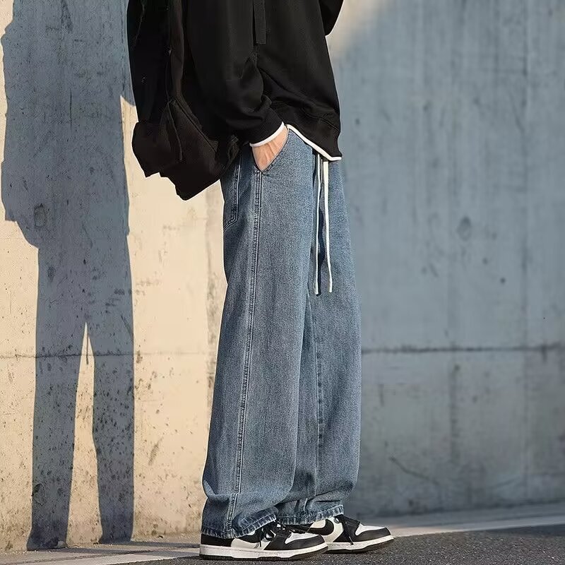 Black Designer Pants Solid Color Men's Jeans New Spring And Autumn Style Loose-fitting Drapey Straight-leg Pants Casual Wide-leg Trousers For Men