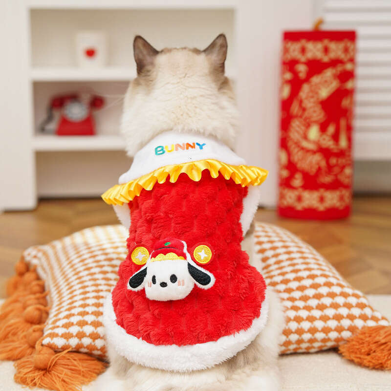 Famous brand New Year Autumn Winter Double Layer Thickened Velvet Chinese Style Jade Rabbit Pet Dog Cat Clothes Accessories Tang Suit Bichon Teddy pup