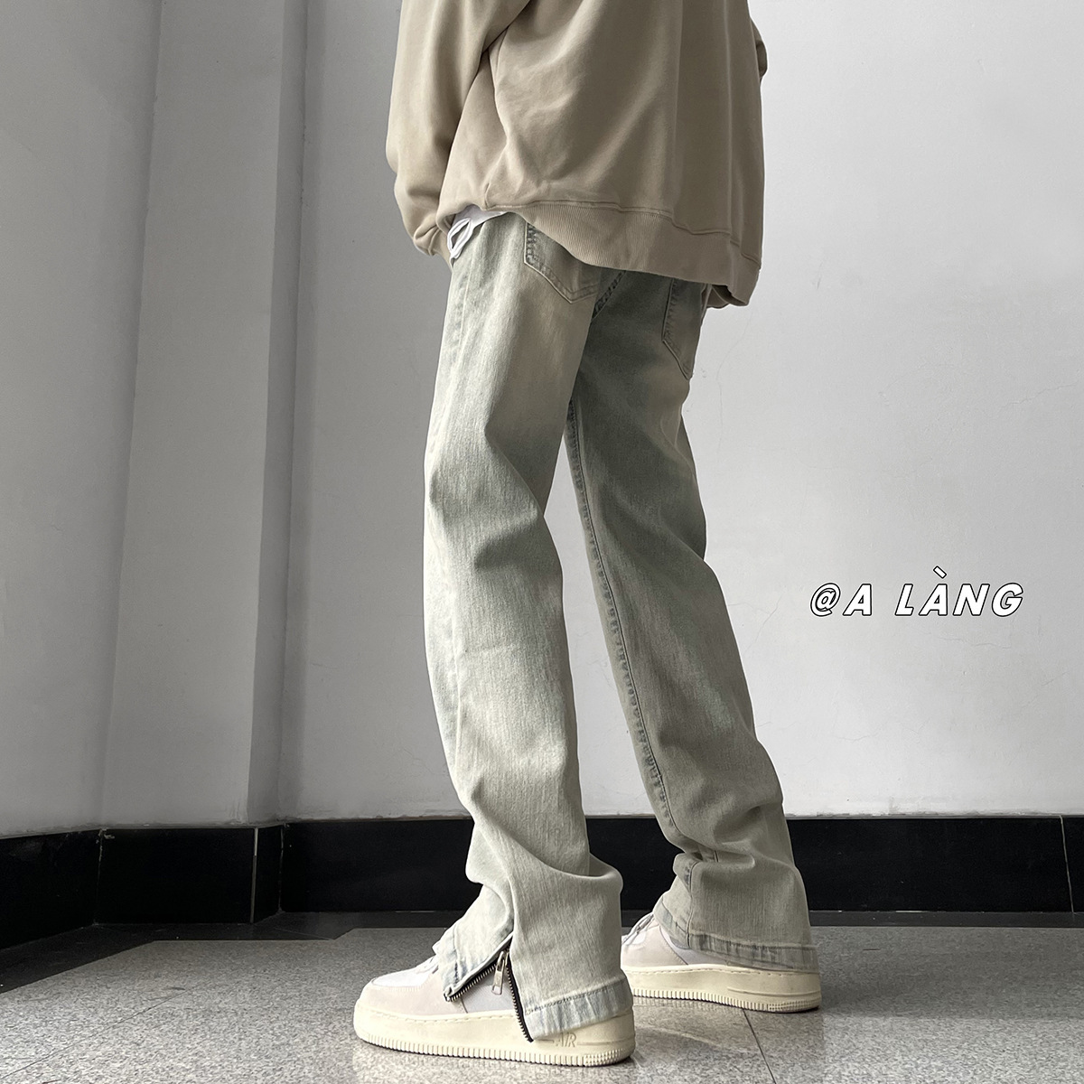Side Zipper Flared Jeans For Designer Pants Men Spring Autumn Retro Washed Cool Pants American High Street Fashion Brand Straight Long Pants