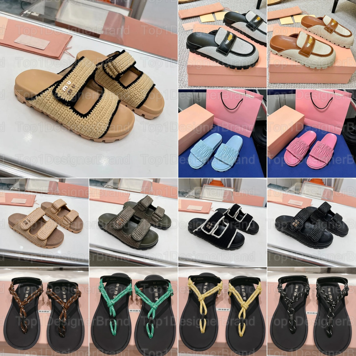 SS Designer Shoes Italian Women's Fashion New MM Letter Hand-woven Summer Sandals Beach Luxury Women's Casual Flat Slippers Flip-flops Women's