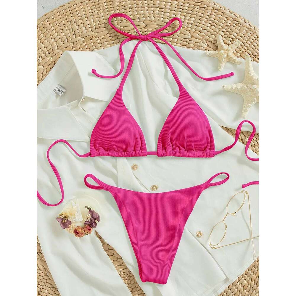 Summer pink bikini set sexy mature spring seaside photo shoot suitable for women Y260303