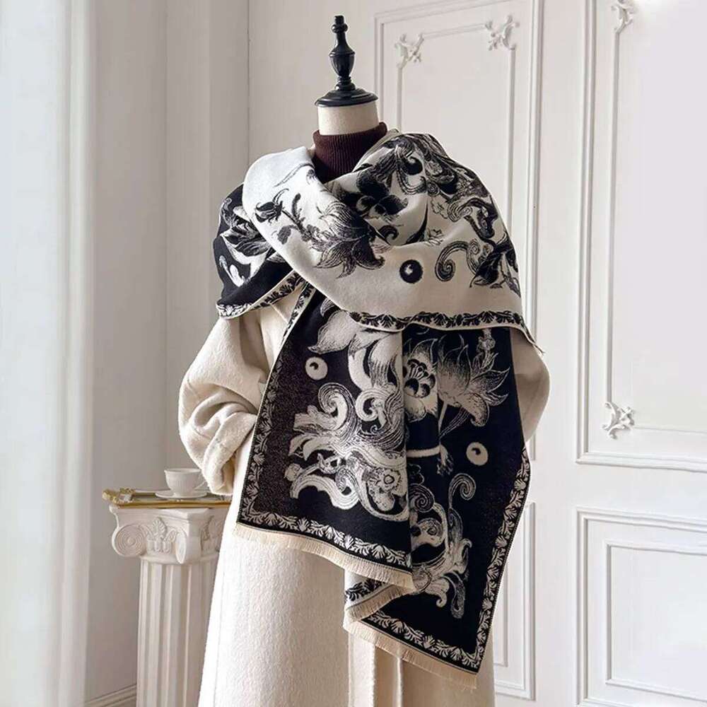 2025 Women Fashion Brand Lotus Scarf Luxury Autumn Winter Warm Shawls Print Pashmina Mujer Femme Foulard Bufanda Scarve XJ260304