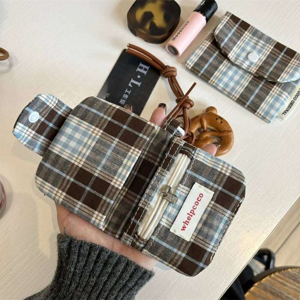 Canvas Retro Plaid Zipper Portable Mini Cash Wallet Coin Purse Multifunctional Cloth Envelope Wallets Outdoor C260304