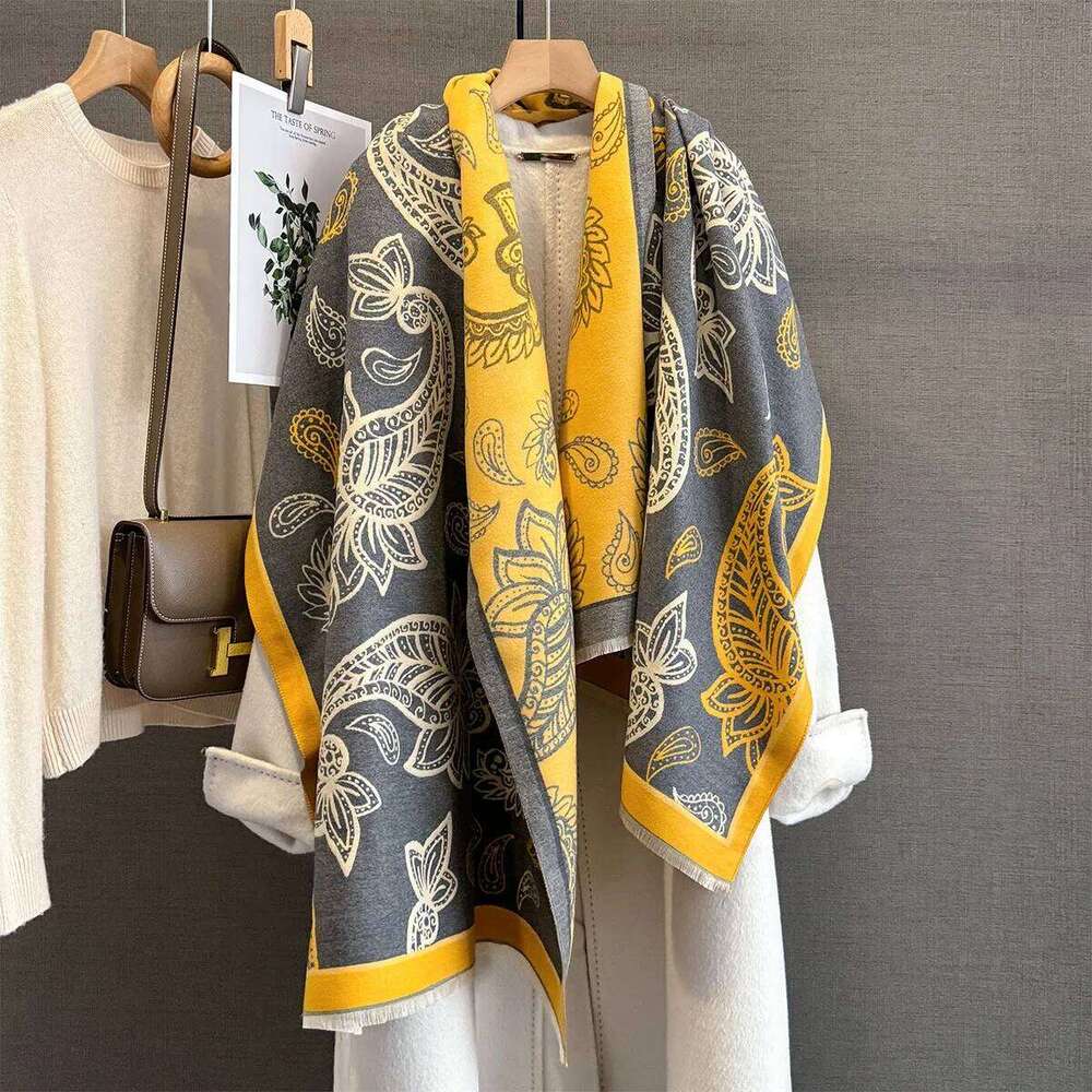 Winter Neck Warmer Scarf For Women Thickened Tassel Pashmina Shawl Cashew Print Faux Cashmere Warps Autumn Elegant Blanket XJ260304