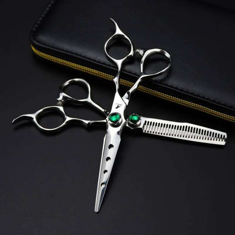 Professional JP440c steel 6 '' green gem hair cutting barber tools Tiger haircut thinning shears hairdresser scissors H260303
