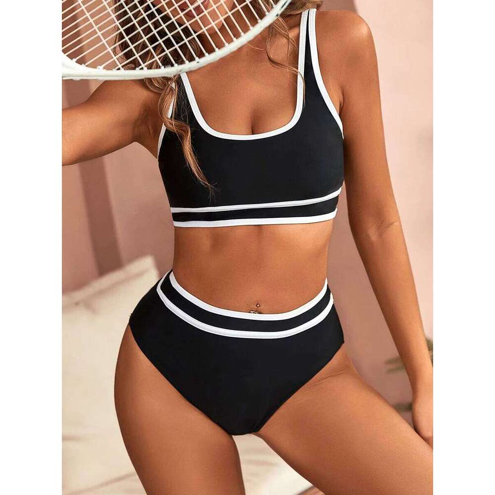 Sporty Strappy Bikinis 2025 Women High Waist Swimsuit Solid Sexy Swimwear Female Bathers Bathing Swimming Swim Suit Beachwear Y260303
