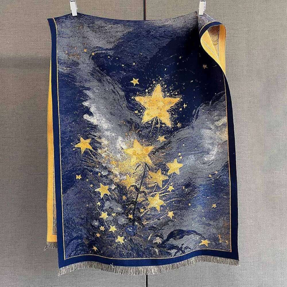 Autumn/Winter Warm Scarf 185*65cm Star Print Tassel Shawl Women's Imitation Cashmere Thickened Warps Coldproof Windproof Blanket XJ260304