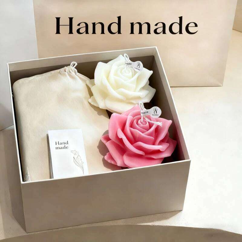 Rose Shaped Soy Wax Candles, Hand Decorated Smokeless, Ideal for Home Decoration, Valentine's Day, Birthdays and Wedding Gifts W260304