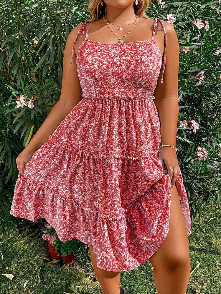 Plus Size Womens Sling Back Cutout Short Sleeve Dress with Scrolls Sleeveless Bohemian Mini Dresses M260304