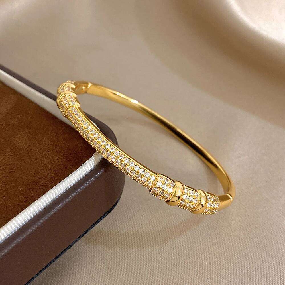 Shiny Geometric Micro Inlaid Rhinestone Stacked Bracelet for Women Delicate Gold Plated Copper Cuff Bangle Jewelry Gifts XJ260303