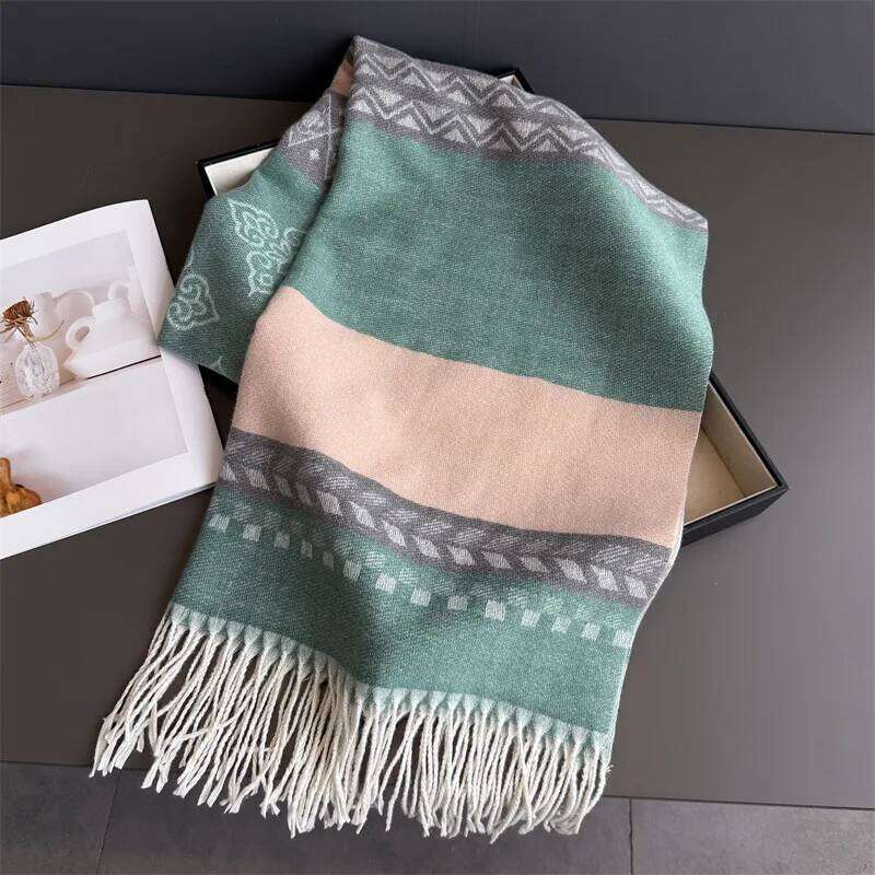 Winter Neck Warmer Scarf For Women 70*200CM Thickened Tassel Pashmina Shawl Faux Cashmere Warps Autumn Elegant Ladies Blanket XJ260304