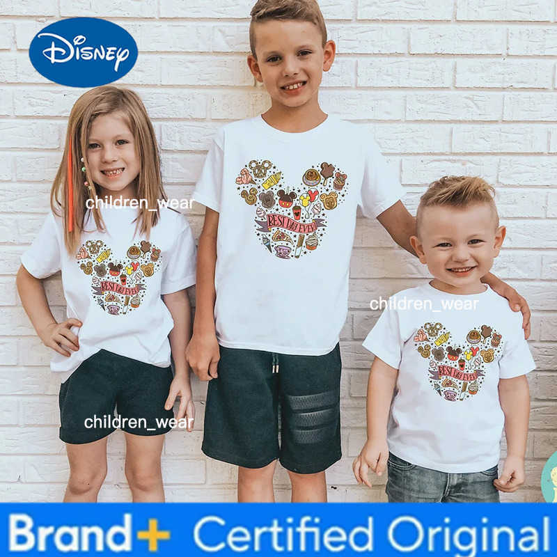 Disney Snack Mickey Head Family Set T-shirt 100 Cotton Best Day Printed Childrens and Adult Short Sleeves H260304