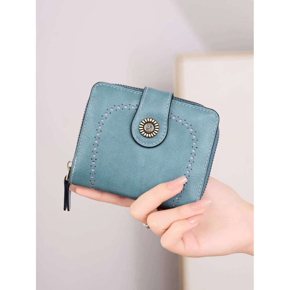 Retro hollow fold women's fashionable multifunctional short wallet zipper card holder portable business casual clutch bag C260304