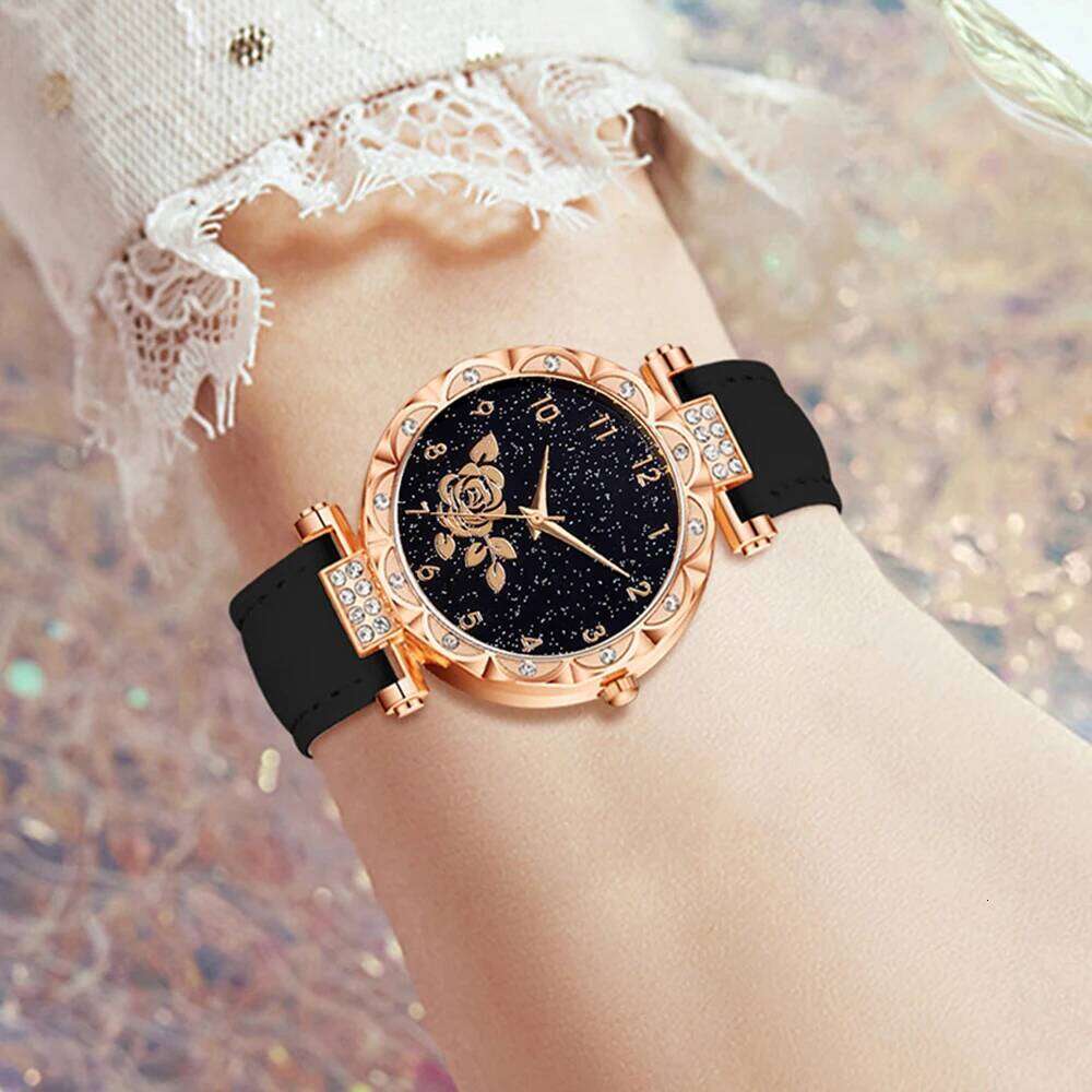 7PC Women's Fashionable and Elegant Flower Element Dial Quartz Watch Bracelet Necklace Ring Earrings Set Perfect Gift XJ260303