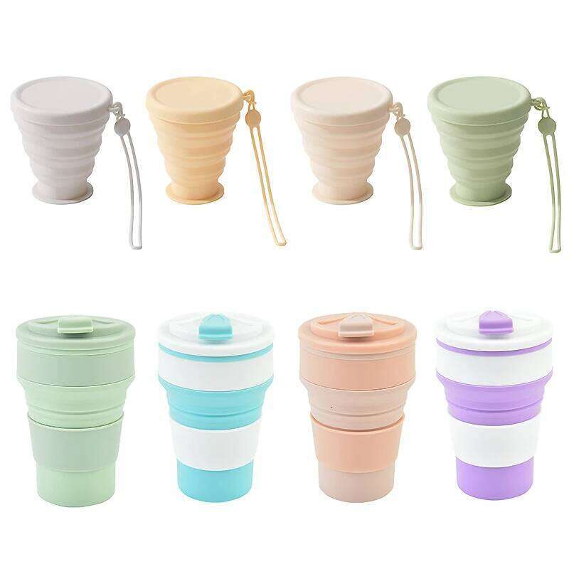 200ML/350ML/500ML Camp Silicone Folding Mug With Cover Travel Outdoors Heat Resistant Portable Water Drinking Tea Cups S260303