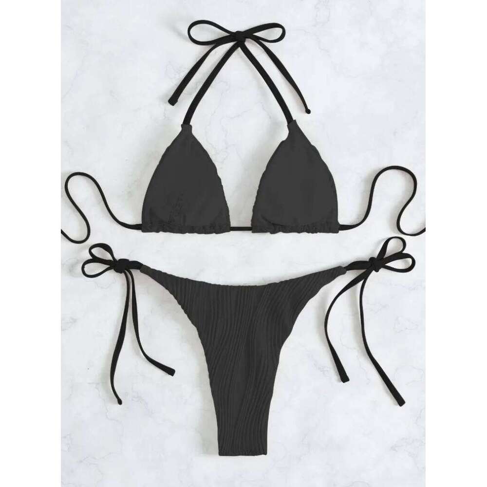 2025 String Bikini Solid Thong Swimsuit Brazilian Bathing Suit Women Sexy Swimwear Female Beach Wear Swimming Summer Trikini Y260303