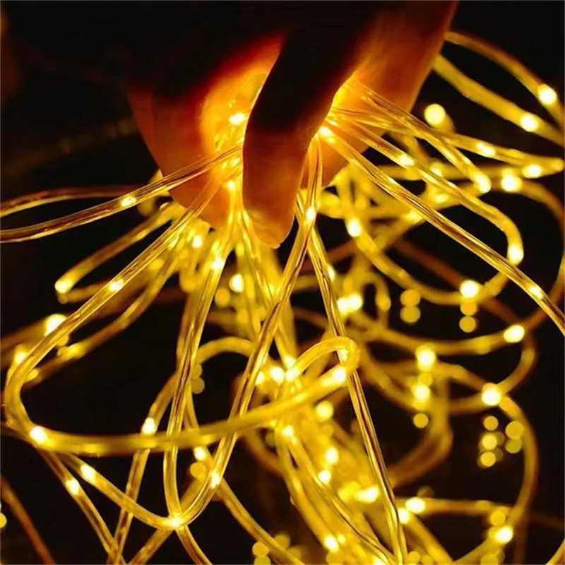 Solar String Lights Outdoor Waterproof LED Strip Rope Tube Lamp Christmas Fairy Garland String Lights for Garden Tree Yard Fence H260304