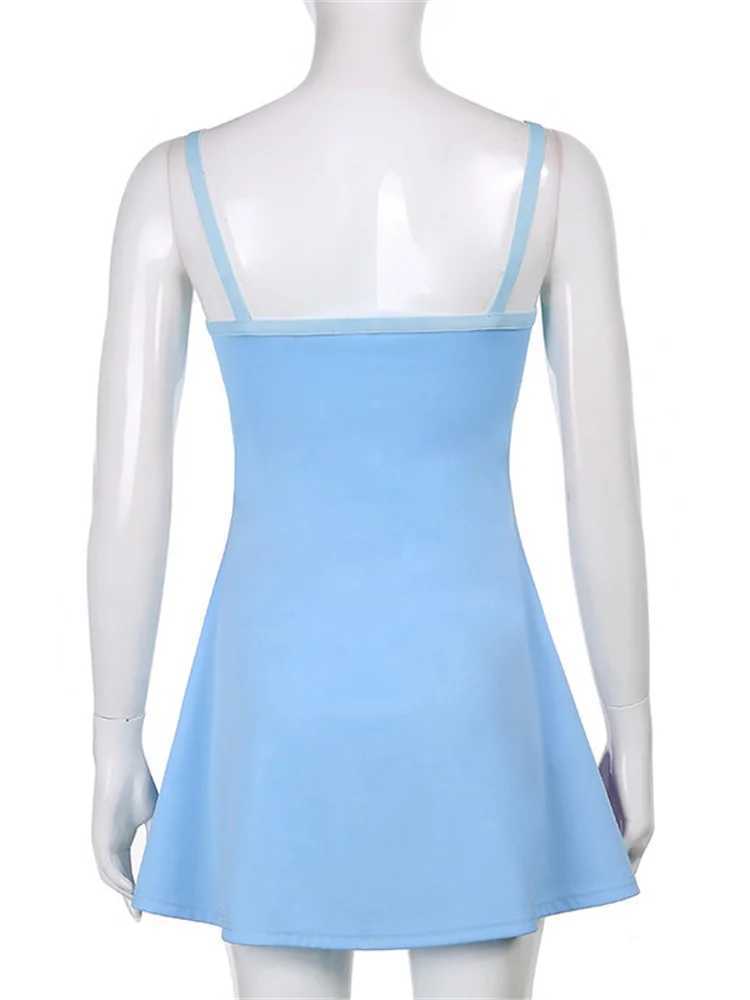 Y2K women Suspender A-line Dress Summer Sleeveless Contrast Color U-neck Cutout Short Bodycon Dress Harajuku Sundress 2022 New M260304
