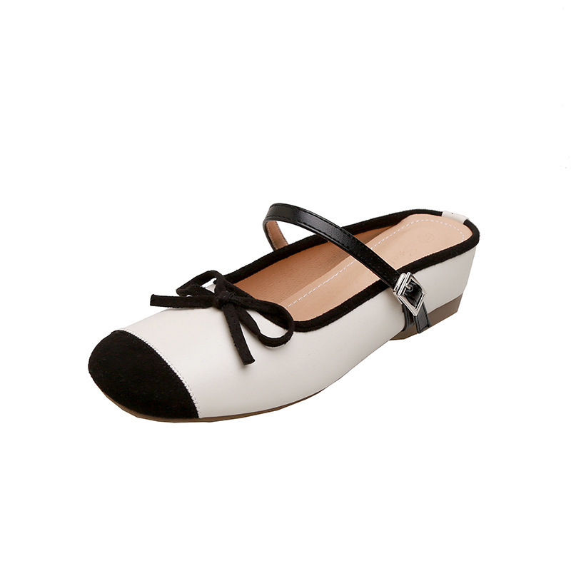 Womens Bow Toe Half Slippers Summer Non-Slip Inner Heightening Mary Jane Shoes for Women Soft Soled Breathable Sandals Slippers 240607