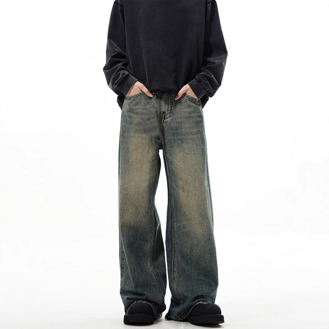 American Style Vintage High-quality Spring Autumn Winter Trendy Loose Flared Jeans Korean Version Men's Casual Designer Pants Floor-length Pants