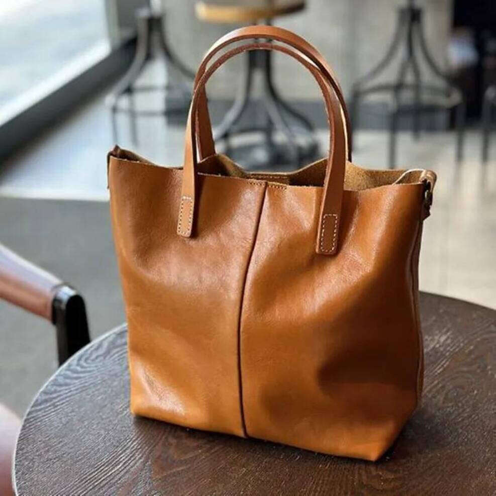 OLOEY 2025 New Japanese Vintage Cowhide Handbag Female Fashion Trend Temperament Commuter Leather Shoulder Crossbody Bag