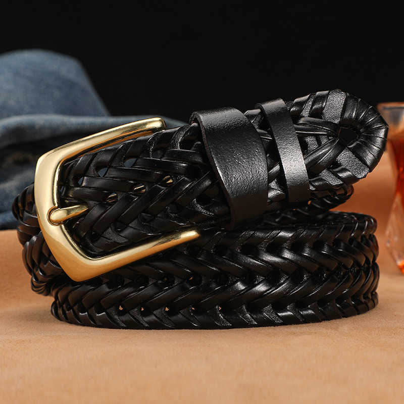 Handmade braided leather belt for men, genuine leather, hollowed-out, retro, casual, pin buckle, couple style, fashionable, youth, waist belt, in stock.XJ260304