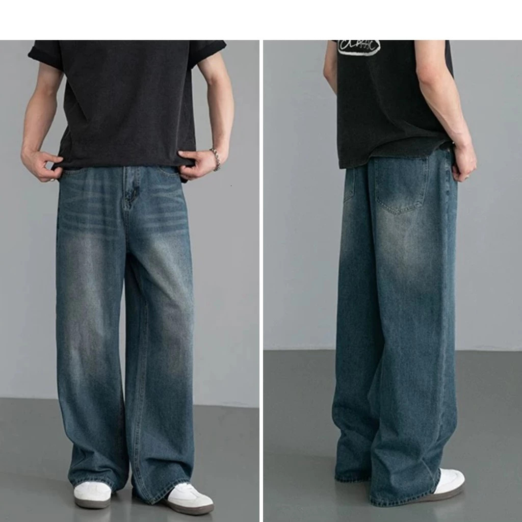 2026 Men's Jeans Southeast Asian Washed Wide-leg Jeans Men's Designer Pants Vintage Distressed Loose Straight Pants