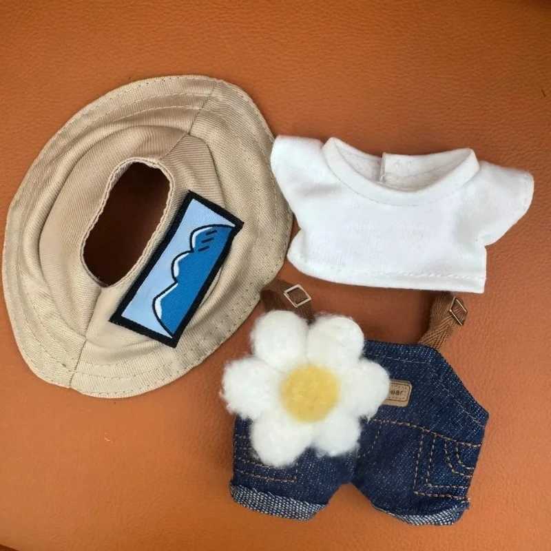 15/17cm Labubu Spring Denim Overalls Set, Cute Flower Doll Outfit with Hat & T-Shirt for Decoration & ReplacementT260304