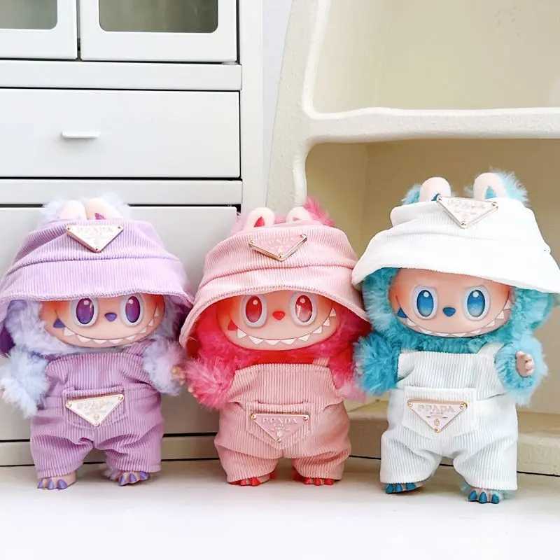 Luxury Corduroy Set with Triangle Badge Hat & Cargo Overalls for 15/17cm Labubu Series 30 Dolls DIY AccessoriesT260304