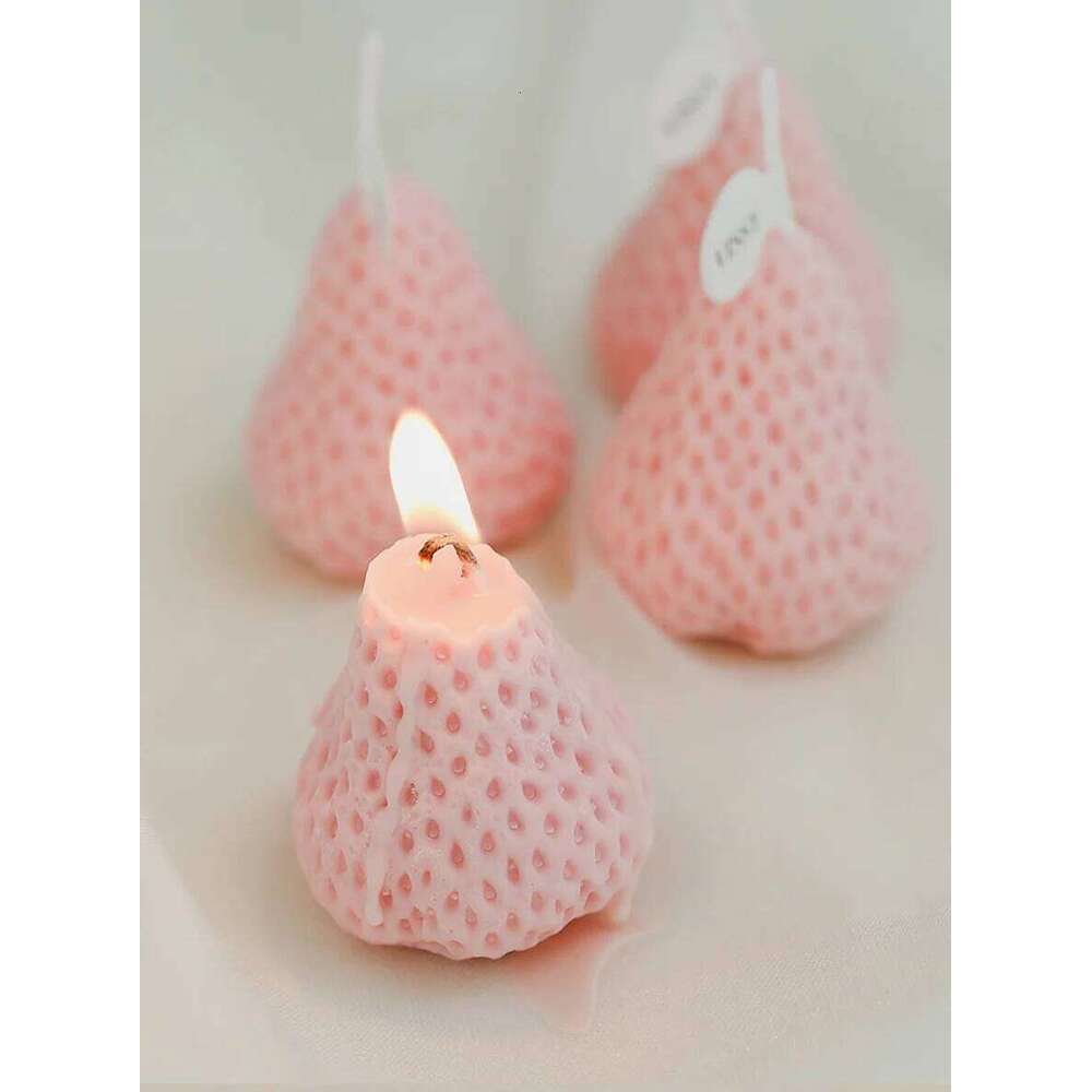 Cute Fruit Shaped Scented Candles: Peach, Apple and Strawberry Fragrance, Natural Soy Wax for Home Decoration, Gift, Relaxation W260304