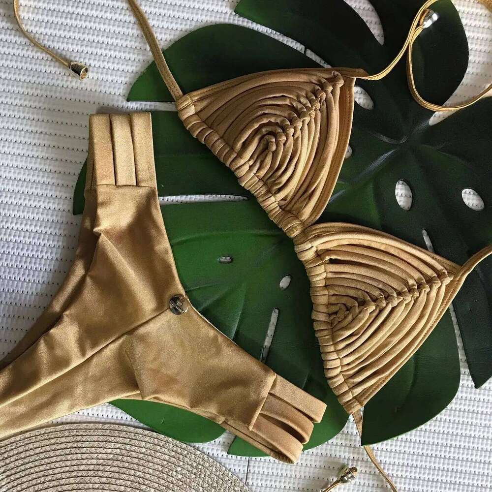 2025 New Bandage Stripes Brazilian Bikini Swimwear Women's Swimsuit Two Piece Set Female Sexy Lace up Mujer Beachwear Summer Y260303