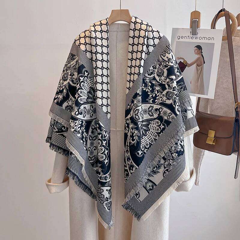 2025 Women's Luxury Brand Winter Cashmere Scarf - Tasseled Damask Printed Pashmina Shawl, Warm Wrap & Foulard Poncho XJ260304