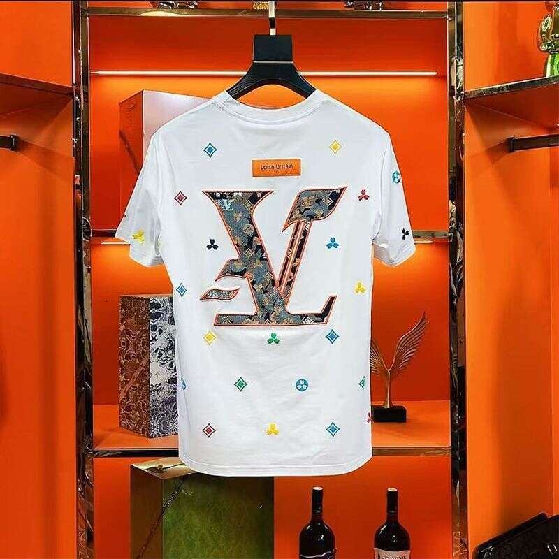 Light Luxury High-End Embroidery Short Men's Trendy Brand Cool Round Neck Regular Shoulder T-Shirt Summer Fashion Casual Half Sleeve Trend
