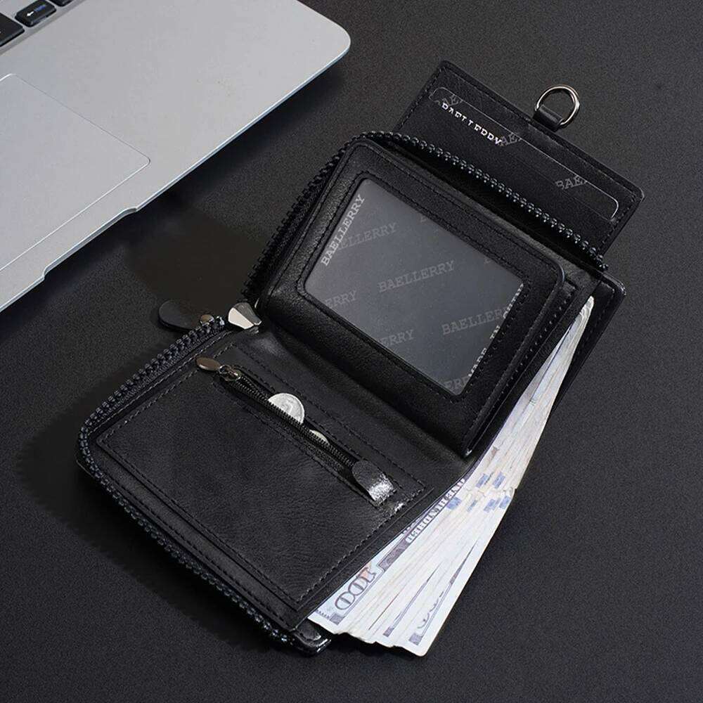 1Pcs Men's Short Wallet with Multiple Slots, Zipper Coin Pocket, Portable Compact Pu Card Holder, Durable and Stylish, Suitable as a Gift C260304