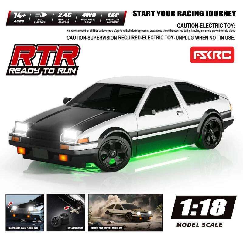 HB RP1801 1:18 4WD RC Drift Car with Gyro 2.4G Remote Control LED Lights Off-Road Racing Buggy Model Vehicle Z260303