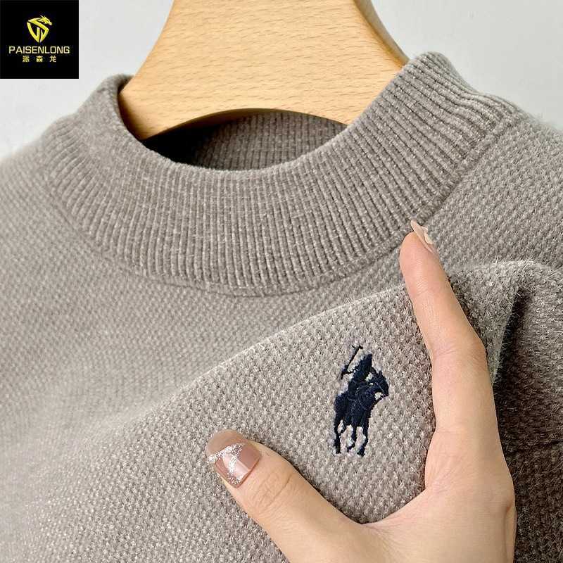 Design Mens Knit Sweater Mock Neck Bear Embroidery Warm Soft Pullover Thick Winter Business Hot-selling Mens Clothing X251106