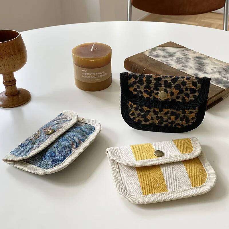 Striped Plaid Canvas Holder Portable Hasp Coin Purse ID Credit Card Cover Multifunctional Headphone Key Storage Bags C260304