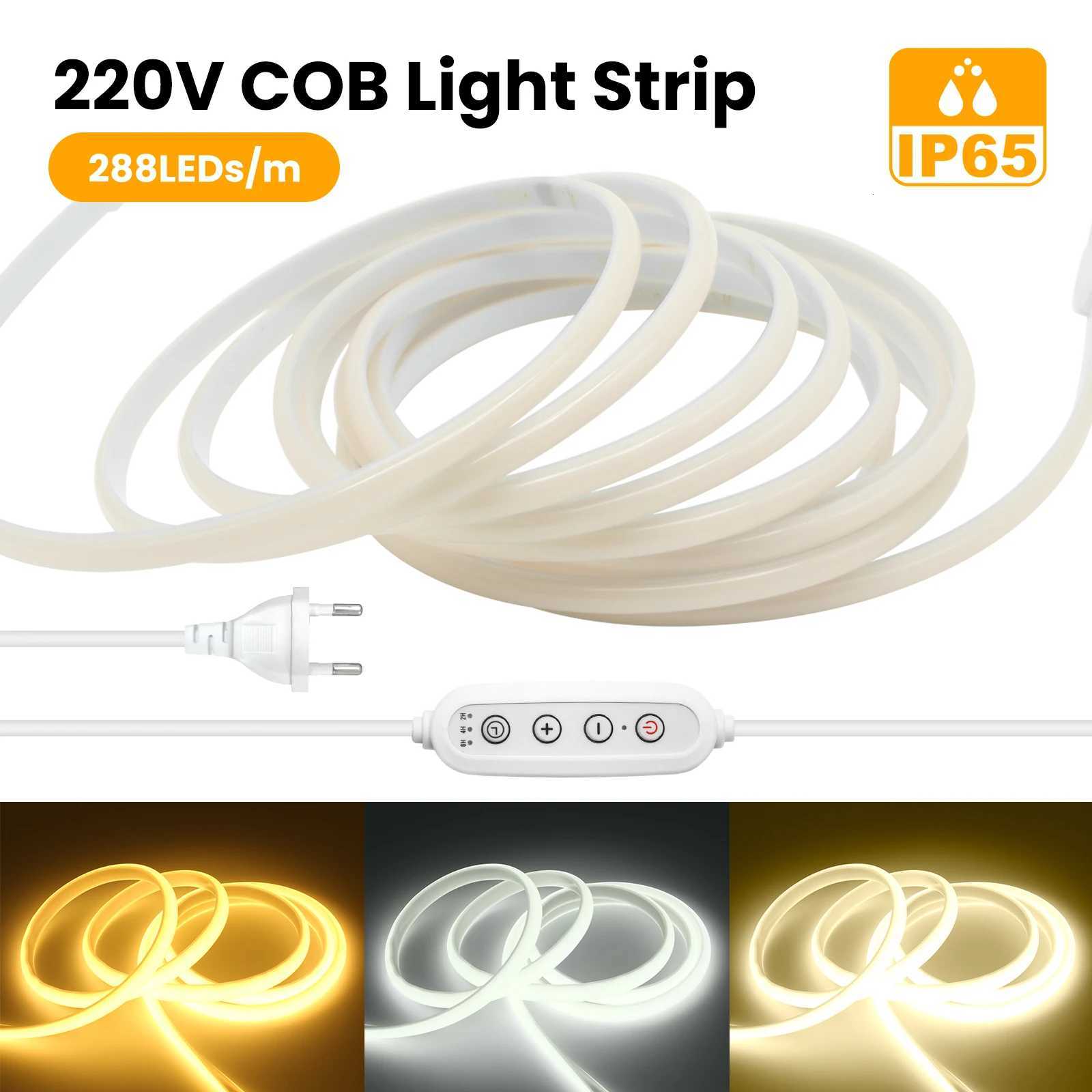 AC 220V COB LED Strip Dimmable Timing Flexible Ribbon 288Leds/m High Brightness COB Led Light for Room Outdoor Garden Lighting H260304