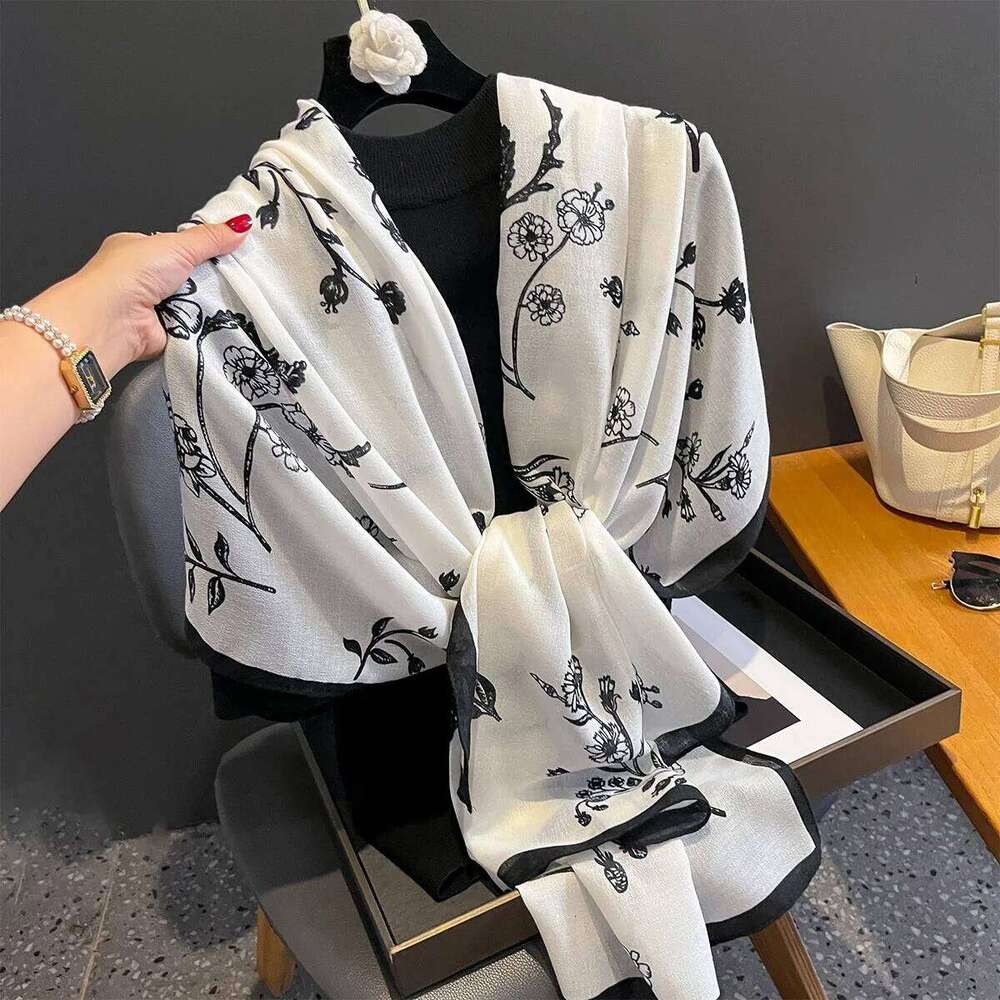 Luxury Long Floral Scarf Women Elegant Shawl Warps Minimalist Ladies Hijab Neckerchief Soft Stain Scarves For Travel Beach XJ260304