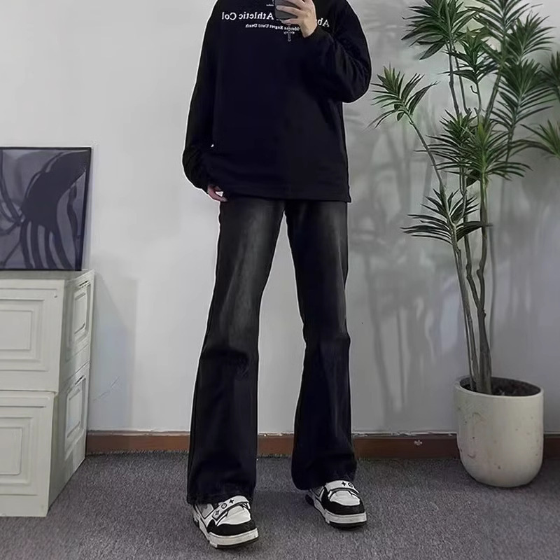 Black Flared Jeans For Men Autumn Designer Pants Slim Straight-leg Stylish High-end Pants American Retro High Street Long Pants