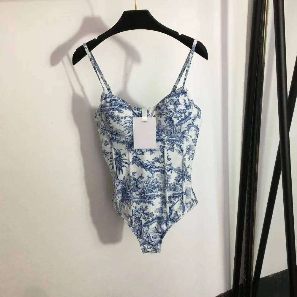 Luxury Women's Swimsuit Classic Blue Forest Print Strapless Swimwear Fashion Design Sexy Beach Bikini Skirt Sets Y260303