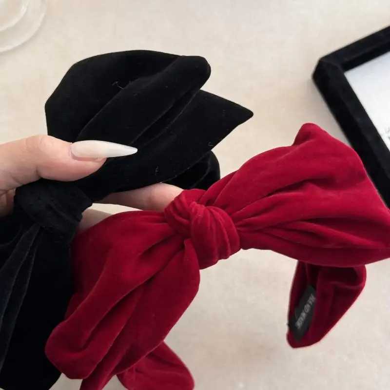 Summer6Red Black Velvet Wide Bow Headband For Girls Women Winter Hairband Fashion Temperament New Year Hair Accessories H260304 - view 7