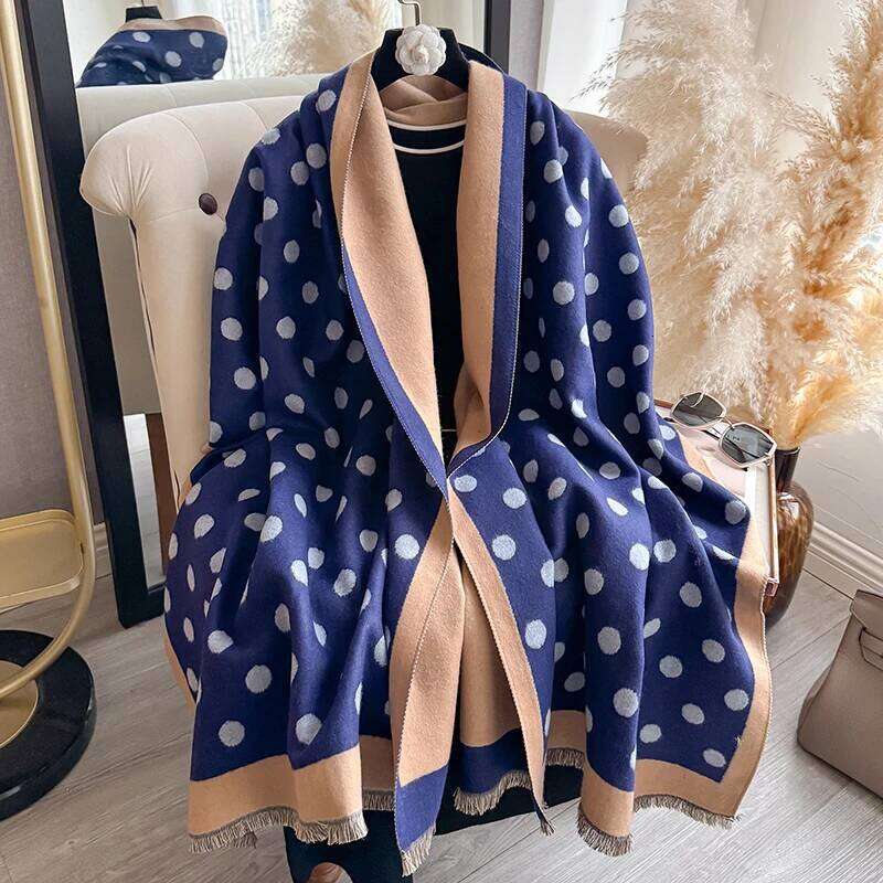 Women's Luxury Faux Cashmere Scarf Dot Pattern Warm Thick Pashmina Blanket Poncho Fashion Print for Autumn Winter XJ260304