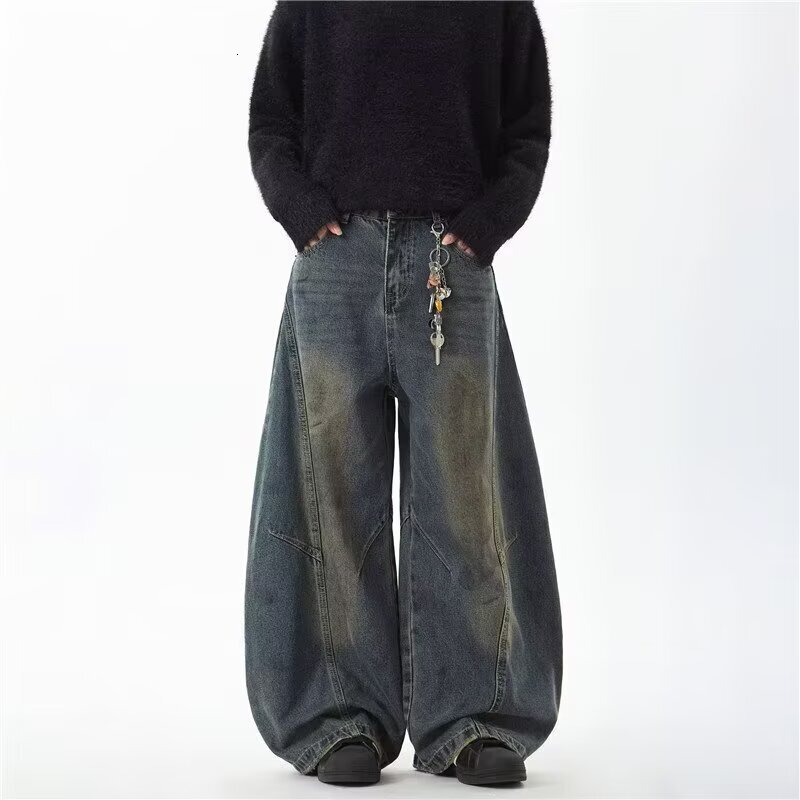 American Retro Washed Jeans For Men Straight Loose Scimitar Wide-leg Stylish High-end Pants Trendy Designer Pants And Versatile
