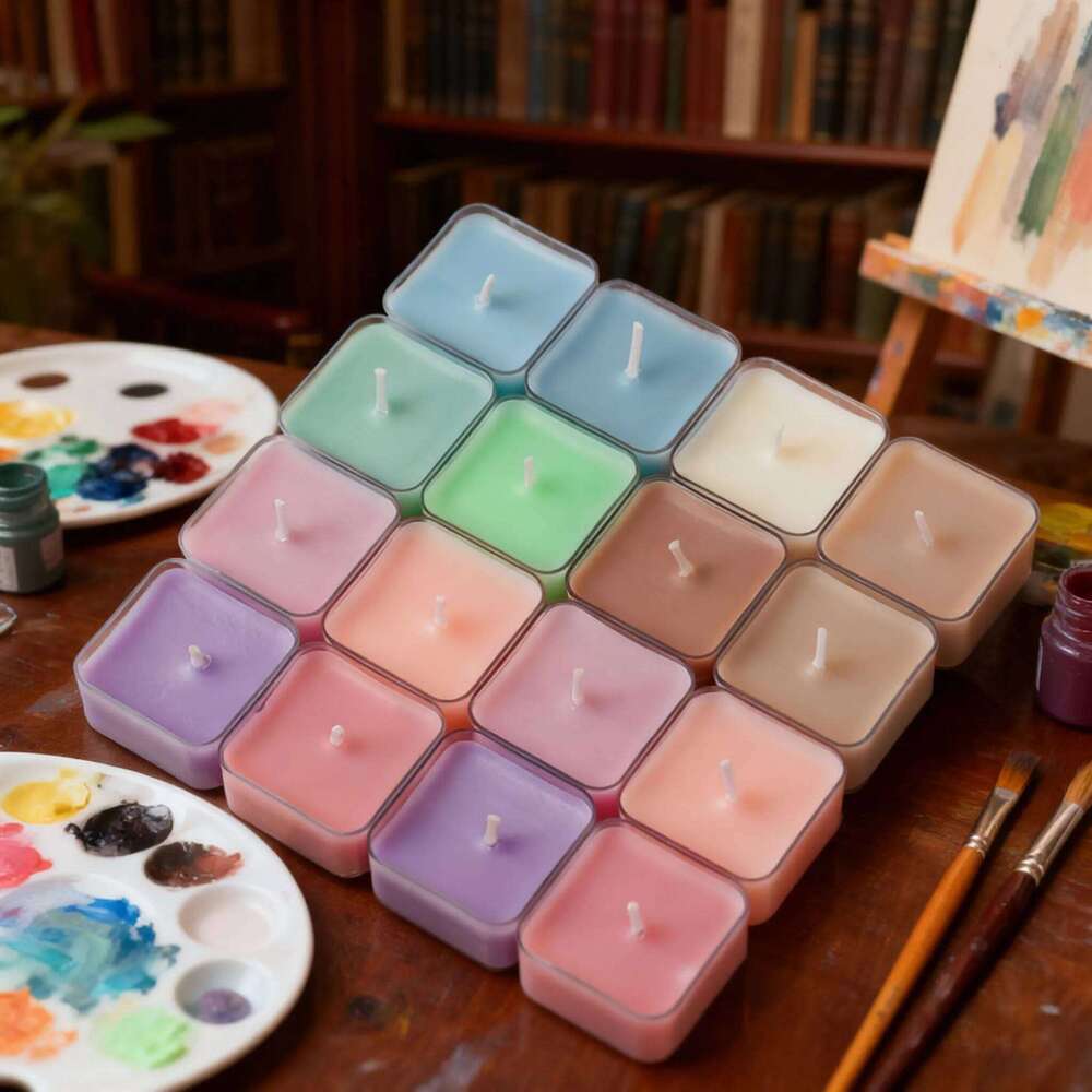 12PCS Square Colored Tea Light Candles, Scented Wax Melts Home Decor, Creative Aromatherapy Gift Set, Ambiance for Romantic W260304