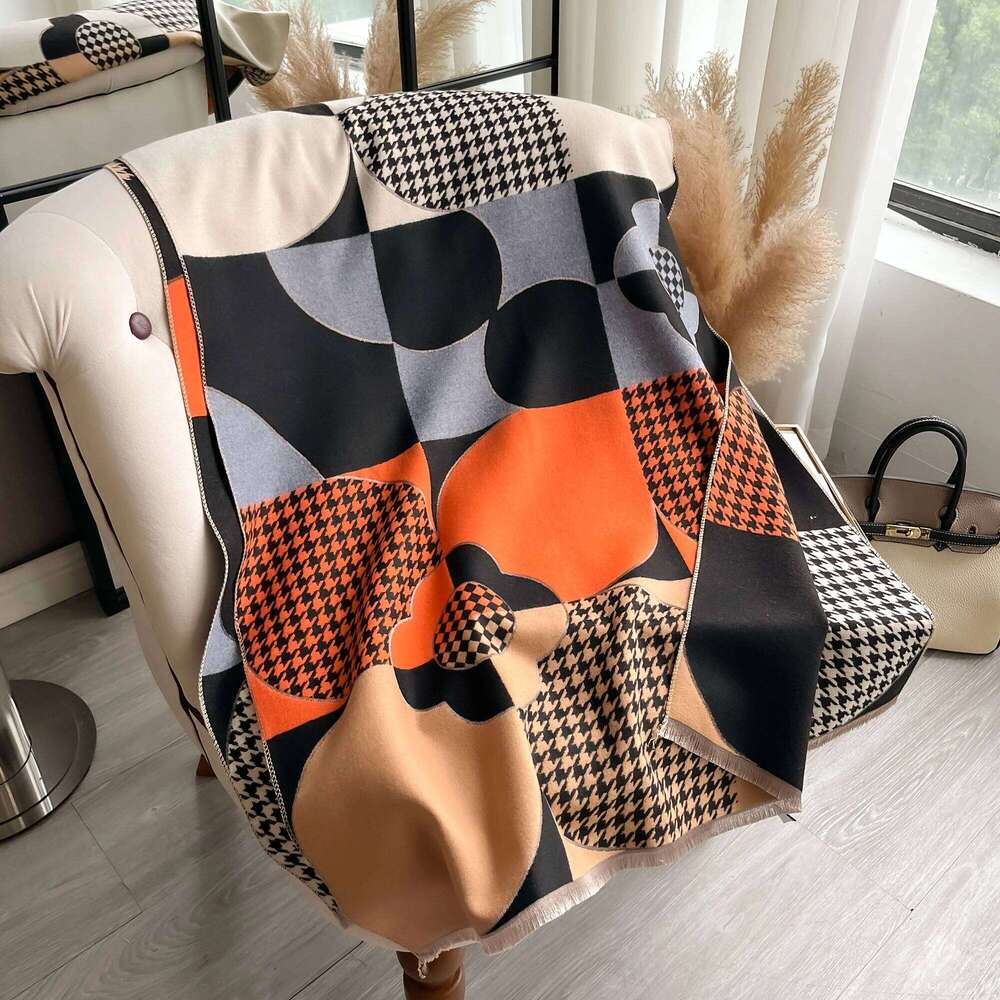 Two-sided Jacquard Houndstooth Tassel Mature Pashmina Cashmere Warm Shawl Autumn Winter Coldproof Windproof Wrapped Scarf XJ260304