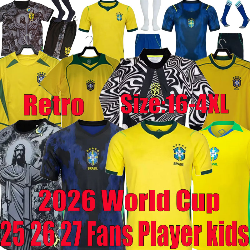 Brasil Jerseys 2026 World Cup 26 27 BraziL NEYMAR JR Retro Jerseys Child Shirt VINI JR RODRYGO PELE RIVALDO 98 02 04 Vintage Ronaldinho camisa de futebol brasil Kid kits