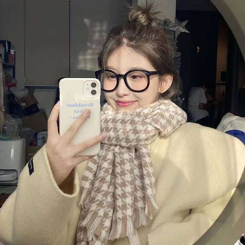 1PC Women's Autumn Winter New Style, Fresh Elegant, Imitation Check Pattern Fringe Scarf, Stylish and Versatile, Provide XJ260304