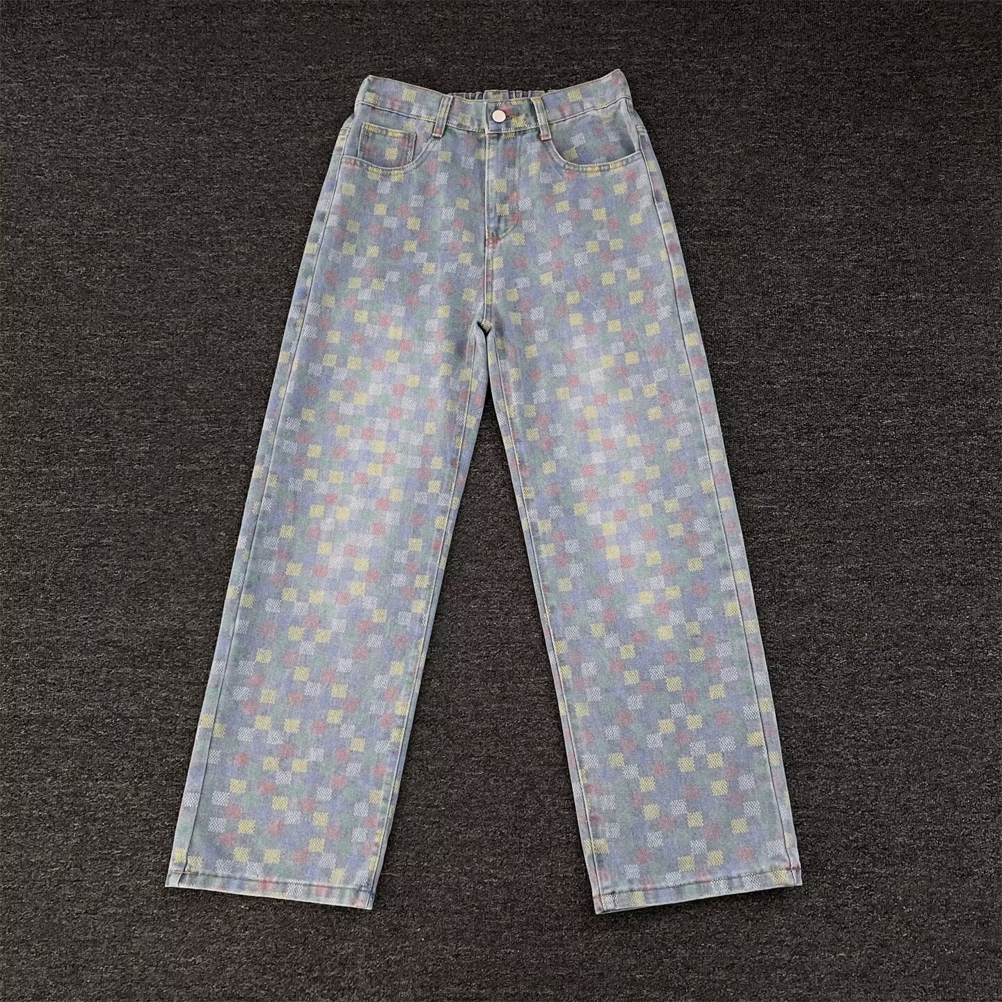 Light Blue Jacquard All-over Printed Jeans For Men Spring And Autumn Design Washed High-waisted Designer Pants Straight-leg Slimming Slightly Flared Pants